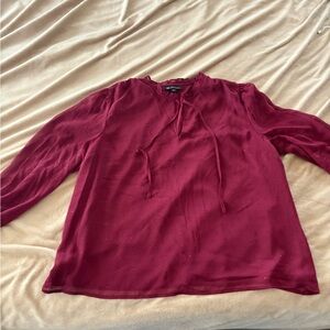 INC International Concepts Red Long Sleeve Tie Front Blouse